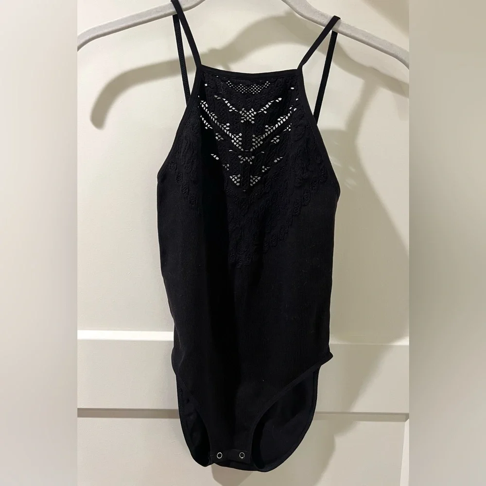 Free People High Neck Black Lace Bodysuit